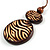 Long Brown Cord Wooden Pendant with Wavy Pattern, Drop Earrings and Cuff Bangle Set in Brown - 76cm L/ Medium Size Bangle - view 11