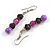 Deep Purple/ Lilac/ Violet Glass/ Ceramic Bead with Silver Tone Spacers Necklace/ Earrings/ Bracelet Set - 48cm L/ 7cm Ext - view 5