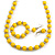 Yellow Wood and Silver Acrylic Bead Necklace, Earrings, Bracelet Set - 70cm Long - view 5