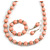 Light Pink  Wood and Silver Acrylic Bead Necklace, Earrings, Bracelet Set - 70cm Long - view 6