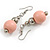 Light Pink  Wood and Silver Acrylic Bead Necklace, Earrings, Bracelet Set - 70cm Long - view 5