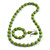 Light Green Wood and Silver Acrylic Bead Necklace, Earrings, Bracelet Set - 70cm Long - view 8