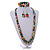 Multicoloured Wooden Bead Long Necklace, Drop Earrings, Flex Bracelet Set - 80cm Long - view 2