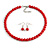 8mm Red Glass Bead Choker Necklace & Drop Earrings Set - 37cm L/ 5cm Ext - view 8