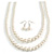 2 Strand Layered Light Cream Graduated Glass Bead Necklace and Drop Earrings Set - 50cm L/ 4cm Ext - view 4