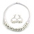 Ethnic Handmade Semiprecious Stone with Cotton Cord Necklace, Bracelet and Hoop Earrings Set In White - 56cm L - view 12