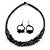 Ethnic Handmade Semiprecious Stone with Cotton Cord Necklace, Bracelet and Hoop Earrings Set In Black/ Grey - 56cm L - view 8