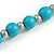 Turquoise Blue Wood and Silver Acrylic Bead Necklace, Earrings, Bracelet Set - 70cm Long - view 9