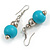 Turquoise Blue Wood and Silver Acrylic Bead Necklace, Earrings, Bracelet Set - 70cm Long - view 5