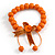 Orange Wooden Bead with Bow Long Necklace, Bracelet and Drop Earrings - 80cm Long - view 10