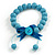 Light Blue Wooden Bead with Bow Long Necklace, Bracelet and Drop Earrings - 80cm Long - view 4