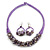 Ethnic Handmade Amethyst Semiprecious Stone with Cotton Cord Necklace, Bracelet and Hoop Earrings Set In Purple - 56cm L - view 7