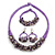 Ethnic Handmade Amethyst Semiprecious Stone with Cotton Cord Necklace, Bracelet and Hoop Earrings Set In Purple - 56cm L - view 1