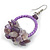 Ethnic Handmade Amethyst Semiprecious Stone with Cotton Cord Necklace, Bracelet and Hoop Earrings Set In Purple - 56cm L - view 12