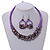 Ethnic Handmade Amethyst Semiprecious Stone with Cotton Cord Necklace, Bracelet and Hoop Earrings Set In Purple - 56cm L - view 13