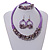 Ethnic Handmade Amethyst Semiprecious Stone with Cotton Cord Necklace, Bracelet and Hoop Earrings Set In Purple - 56cm L - view 2