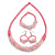 Ethnic Handmade Semiprecious Stone with Cotton Cord Necklace, Bracelet and Hoop Earrings Set In Light Pink- 56cm L