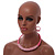 Ethnic Handmade Semiprecious Stone with Cotton Cord Necklace, Bracelet and Hoop Earrings Set In Light Pink- 56cm L - view 3