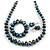 Blue/ Black/ White/ Silver Wooden Bead Long Necklace, Drop Earrings, Flex Bracelet Set - 80cm Long - view 2