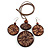 Long Brown Cord Wooden Pendant with Leaf Motif, Drop Earrings and Cuff Bangle Set in Brown - 76cm L/ Medium Size Bangle - view 7