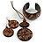 Long Brown Cord Wooden Pendant with Leaf Motif, Drop Earrings and Cuff Bangle Set in Brown - 76cm L/ Medium Size Bangle - view 9