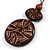 Long Brown Cord Wooden Pendant with Leaf Motif, Drop Earrings and Cuff Bangle Set in Brown - 76cm L/ Medium Size Bangle - view 11