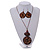 Long Brown Cord Wooden Pendant with Leaf Motif, Drop Earrings and Cuff Bangle Set in Brown - 76cm L/ Medium Size Bangle - view 13