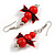 Red Wooden Bead with Bow Long Necklace, Bracelet and Drop Earrings - 80cm Long - view 7