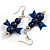 Dark Blue Wooden Bead with Bow Long Necklace, Bracelet and Drop Earrings - 80cm Long - view 3