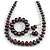 Purple/ Black/ Red/ Silver Wooden Bead Long Necklace, Drop Earrings, Flex Bracelet Set - 80cm Long - view 2
