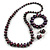 Purple/ Black/ Red/ Silver Wooden Bead Long Necklace, Drop Earrings, Flex Bracelet Set - 80cm Long