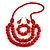 Chunky Red Long Wooden Bead Necklace, Flex Bracelet and Drop Earrings Set - 90cm Long - view 1