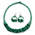 Ethnic Handmade Semiprecious Stone with Cotton Cord Necklace, Bracelet and Hoop Earrings Set In Green - 56cm L - view 8