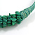 Ethnic Handmade Semiprecious Stone with Cotton Cord Necklace, Bracelet and Hoop Earrings Set In Green - 56cm L - view 6