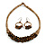Ethnic Handmade Semiprecious Stone with Cotton Cord Necklace, Bracelet and Hoop Earrings Set In Brown/ Beige - 56cm L - view 8