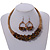 Ethnic Handmade Semiprecious Stone with Cotton Cord Necklace, Bracelet and Hoop Earrings Set In Brown/ Beige - 56cm L - view 13