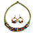 Ethnic Handmade Semiprecious Stone with Cotton Cord Necklace, Bracelet and Hoop Earrings Set In Multi - 56cm L - view 8