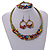 Ethnic Handmade Semiprecious Stone with Cotton Cord Necklace, Bracelet and Hoop Earrings Set In Multi - 56cm L - view 2
