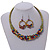 Ethnic Handmade Semiprecious Stone with Cotton Cord Necklace, Bracelet and Hoop Earrings Set In Multi - 56cm L - view 12