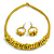 Ethnic Handmade Semiprecious Stone with Cotton Cord Necklace, Bracelet and Hoop Earrings Set In Yellow - 56cm L - view 8