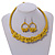Ethnic Handmade Semiprecious Stone with Cotton Cord Necklace, Bracelet and Hoop Earrings Set In Yellow - 56cm L - view 13
