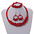 Ethnic Handmade Semiprecious Stone with Cotton Cord Necklace, Bracelet and Hoop Earrings Set In Red - 56cm L - view 2