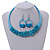 Ethnic Handmade Turquoise Stone with Cotton Cord Necklace, Bracelet and Hoop Earrings Set - 56cm L - view 14