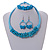 Ethnic Handmade Turquoise Stone with Cotton Cord Necklace, Bracelet and Hoop Earrings Set - 56cm L - view 2