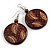 Long Brown Cord Wooden Pendant with Floral Motif, Drop Earrings and Bangle Set in Brown - 76cm L/ Medium Size Bangle - view 7