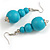 Chunky Turquoise Blue Long Wooden Bead Necklace, Flex Bracelet and Drop Earrings Set - 90cm Long - view 6