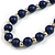 Dark Blue Wood and Silver Acrylic Bead Necklace, Earrings, Bracelet Set - 70cm Long - view 7