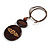 Long Brown Cord Wooden Pendant with Floral Motif, Drop Earrings and Cuff Bangle Set in Brown - 76cm L/ M Size Bangle - view 9