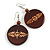 Long Brown Cord Wooden Pendant with Floral Motif, Drop Earrings and Cuff Bangle Set in Brown - 76cm L/ M Size Bangle - view 6