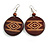 Long Brown Cord Wooden Pendant with with Tribal Motif, Drop Earrings and Bangle Set in Brown - 76cm L/ M Size Bangle - view 4